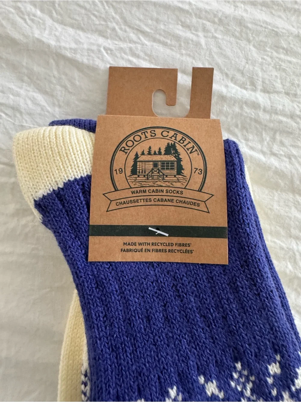 Roots Women’s 2 Pack Winter Cabin Socks in Blue & Cream